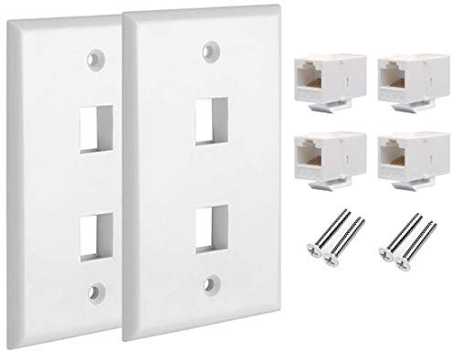 CAT.6 RJ45 Ethernet Wall Plate, OZXNO 2-Pack RJ45 Female to Female Keystone Jack Wallplate Removable Cat6 Inline Coupler Faceplate Compatible with Cat7/6/6e/5/5e Devices (2 Port)