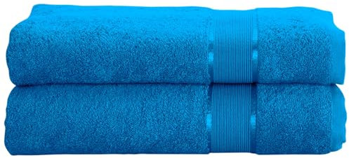 Mixibaby 2er Set Gästetuch Handtuch Duschtuch Badetuch Saunatuch Frottee Baumwolle 500gsm, Größe:Duschtuch 70x140cm, Farbe:Blau