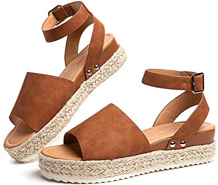 Hitmars Womens Sandals Wedge Summer Ladies Espadrilles Gladiator Beach Open Toe Platform 5.6cm 1-Brown UK8 (EU42)