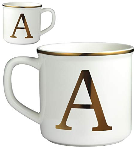 Miicol Ceramic Coffee Mug 16 oz, Monogram Coffee Cup, Golden Initial Tea Mug, Personalized Tea Cup, Unique Gift, Large Mug for Home, Office, Letter A