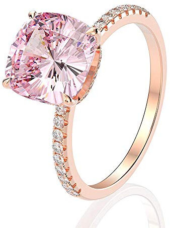 18K Rose Gold Color Women Fine Jewelry Rings Solid 925 Sterling Silver Natural Pink Quartz Diamond Ring Wedding Gifts