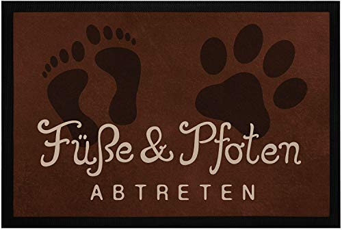 MoonWorks® Fußmatte Füße und Pfoten Hier abtreten Spruch lustig Hund Katze Haustier-Besitzer rutschfest & waschbar Pfote 1 schwarz 60x40cm