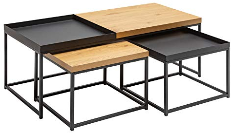 Riess Ambiente Industrial Couchtisch 3er Set LOFT 120cm Eichenoptik abnehmbares Tablett Wohnzimmertische Tisch