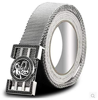 KSTYLE Herren Metall Edelstahl Geflochtener Gürtel 130cm Verlängerte Selbstverteidigung Punk-Stil Survival Outdoor,Silver Belt Buckle,130cm