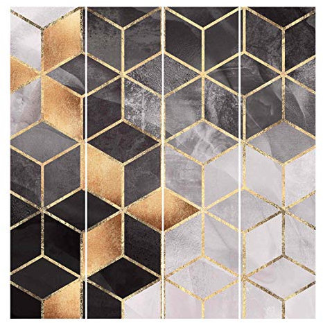 Bilderwelten Schiebegardinen Set Elisabeth Fredriksson Schwarz Weiß goldene Geometrie 4 Flächenvorhänge 250 x 240cm Ohne Aufhängung