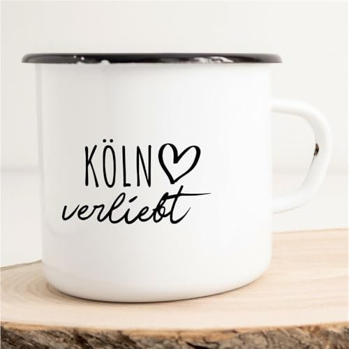Huuraa Emaille Tasse Köln Geschenk Kaffeebecher Vintage 300ml Köln Geschenkidee