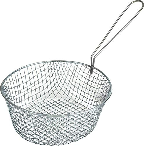 Round Fryer Basket with Handle, Deep Wire Strainer for Frying, Strainer Net Kitchen Cooking Tool, Fried Basket Ideal for Chips, Fries, Shrimps, Wedges (9 Inch)