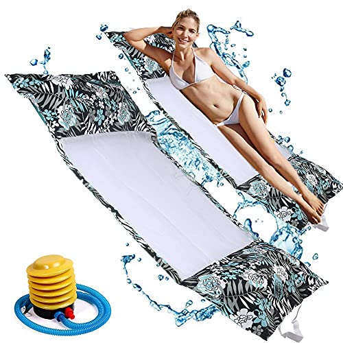 Meijubol Aufblasbares Schwimmbett 4-in-1 Wasser Hängematte Loungesessel Pool Tragbare Lounge luftmatratze Stühle Schwimmbad Faltbar Netz-Hängematte Sommer für Erwachsene und Kinder