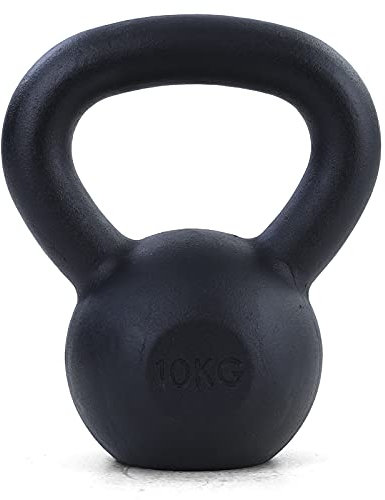 RAMROXX 10 kg Gusseisen Kettlebell Kugelhantel Premium Schwunghantel Schwarz
