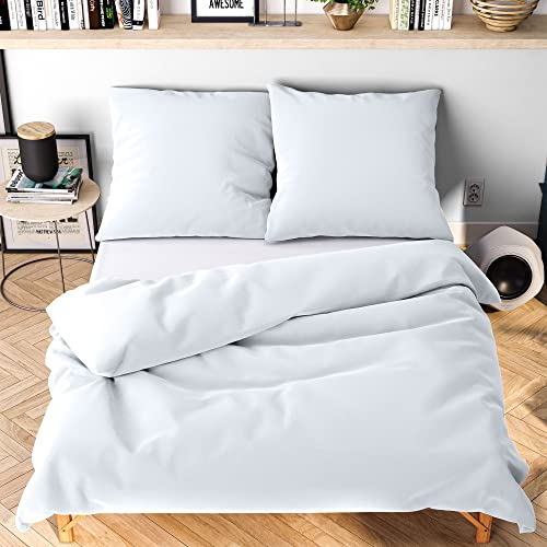 Wolkenfeld Bettwäsche 220x240 weiß - kuschlig weich & bügelfrei - ÖKO-TEX Zertifiziert - 1x Bettbezug + 2X Kissenbezug 80x80 - Winter Bettwäsche