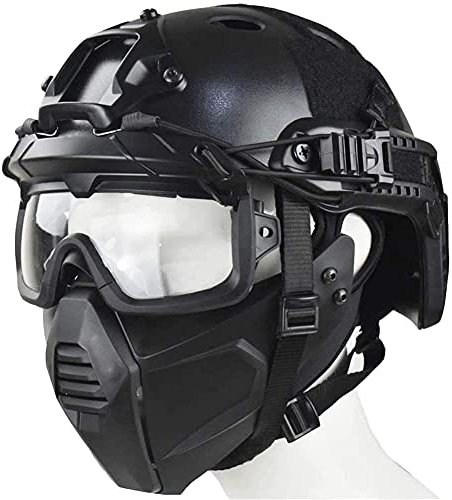Casque de Protection Tactique Airsoft avec Lunettes de sécurité Fendues 3D et Masque de Protection Demi-Visage, adapté au tir au Paintball BB Gun Outdoor CS Games