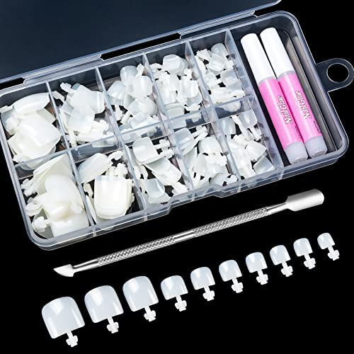 100 Stück Falsche Zehennägel Kit, 10 Größen Natürliche Künstlich Zehennägel zum Aufkleben, Full Cover Acryl Künstlich Fußnägel Tips mit Box für Damen Frauen Nagelkunst DIY