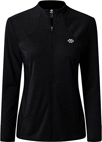 MoFiz Giacca Sportiva Leggera Donna Felpa Manica Lunga con Zip Traspirante Jacket da Tuta senza Cappuccio per Running Fitness Yoga Palestra con Tasche Nero L