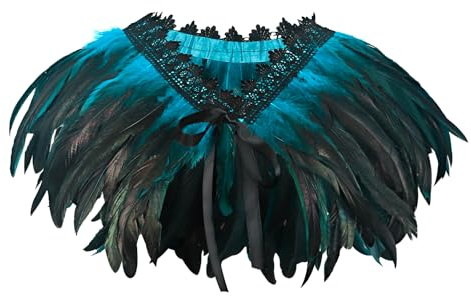 keland Damen Gothic Feder Umhang Kragen Schulterumhang Federkragen Federumhang Flügel Schulter Halloween Kostüm（Blau）