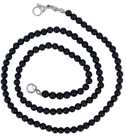 Taddart Minerals – Schwarze Halskette aus dem natürlichen Edelstein Turmalin Schörl mit 4 mm Kugeln und 45cm Länge – handgefertigt