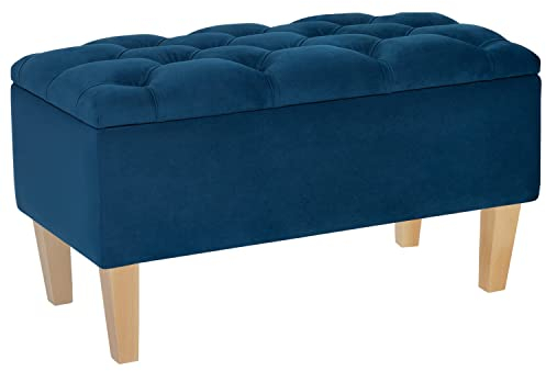 LORDLY Sitzbank mit Stauraum BENAVENTE NAT 81x42cm – Marineblau Velourstof, Sitztruhe, Aufbewahrungsbox, Polsterbank mit Samtbezug für Wohnzimmer, Schlafzimmer, Diele