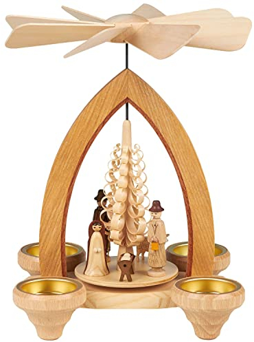 Seiffener Volkskunst | Erzgebirgische Weihnachtspyramide | 25 cm hoch | traditionelle Volkskunst aus dem Erzgebirge | mit Christi Geburt