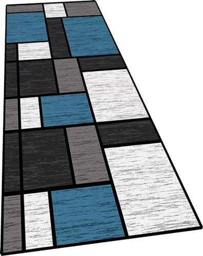 Ufamiluk Teppich läufer Blau Schwarz Weiß Flur Teppich wetterfest waschbar rutschfest klein groß Teppich Badezimmer für Wohnzimmer küche Balkon draußen Flur 50x120cm ColorB