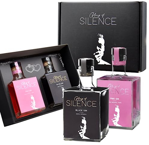 Glory of Silence Gin Hochzeit-Geschenkset | Fruchtiger Black & Pink Gin (2x 0,5 l) edel verpackt in der schwarzen Geschenkbox | Hochzeitgeschenk für das Brautpaar