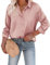 Beyove Chemisier Femme Satin Soie Col V Chemises Élégantes Manches Longues Business Tops avec Boutons Tops Chemise Ample à Manches Longues Rose S