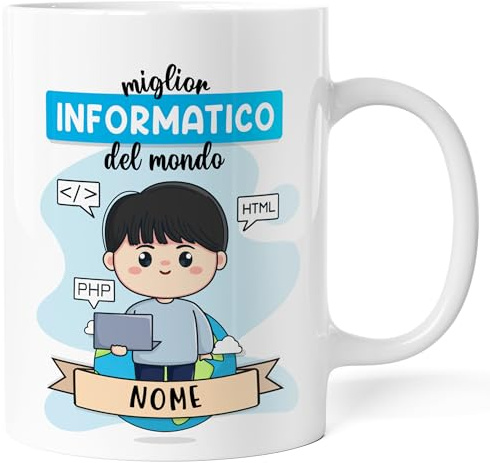 Caribu design Tazza Informatico Personalizzata con Nome e Colore Capelli - Idea Regalo per Ringraziare Informatici Sviluppatori Web Developer, per Compleanno, Natale, Lavoro, Laurea (Informatico Uomo)
