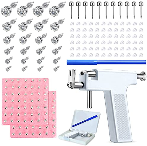 Longbeauty 248 Stk Ohrloch Stecher Ohrlochpistole Kit Edelstahl Piercing Pistole mit Ohrsteckern Körperpiercing Werkzeugset für Nase Lippe Septum Ohr, Weiß