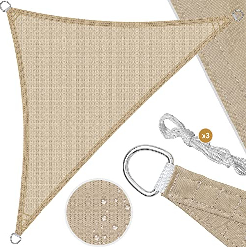 KESSER® Sonnensegel Sonnenschutz Windschutz | wasserabweisend & windabweisend | 5-Fach quer vernäht robust & stabil Schattenspender Garten Balkon Terrasse (5x5x5m, Dreieck, Creme)