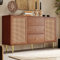 Merax Kommode mit 6 Schubladen, Rattan Sideboard Schubladenschrank aus Holz, Highboard Schubladenkommode mit Metallgriffe, für Schlafzimmer & Wohnräume & Büro (Holzfarbe, 150 x 40 x 90 cm)