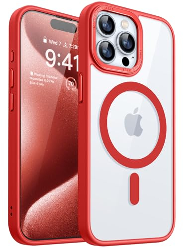 CANSHN Magnetisch für iPhone 15 Pro Max Hülle Kompatibel mit MagSafe Kabellosem Laden, [Nie Vergilbung] Stoßfest Handyhülle, Schutzhülle Kratzfeste Transparente Rückseite, Rot