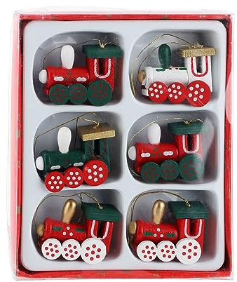 6 Stück Weihnachtszug-Ornament aus Bemaltem Holz, Mini-Zug Zum Aufhängen, Basteln, Anhänger, Baumschmuck für Urlaub, Party, Dekoration(6 Stück)