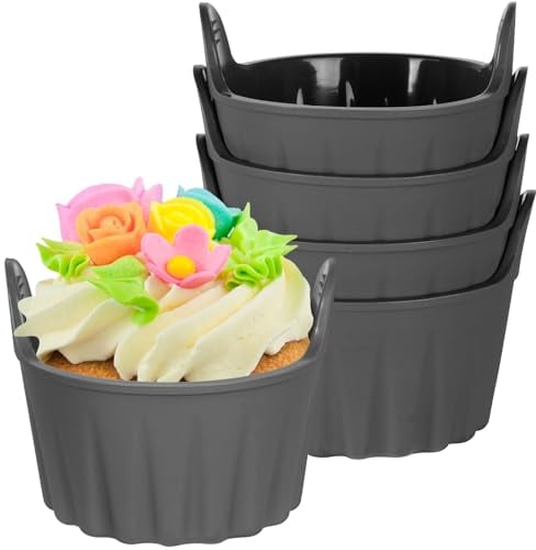 Ainiv Silicone Egg Moulds - 4 PCS Non-Stick Egg Tray Reusable Ramekins for Air Fryer, Waffle Molds, Ninja Foodi Tower - Grey