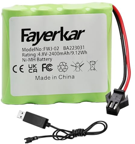 Fayerkar 4.8V 2400mAh nickel hydrogen AA rechargeable battery pack SM 2P plug connector with USB charger cable set, used for RC car truck jumper excavator toys.