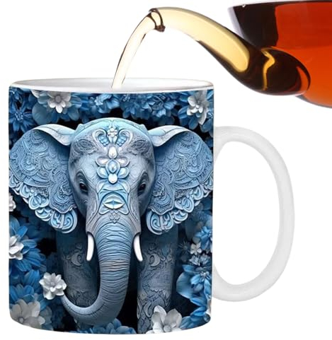 EUBEISAQI Tazza da tè e caffè con elefante - Tazza tazza 3D da 350 ml,Tazza da tè e caffè in ceramica con manico per succhi, acqua, zuppa, vino, whisky