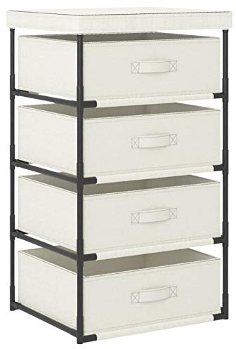CIADAZ Aufbewahrungsregal mit 4 Stoffkörben Stahl Creme, Sideboard Wohnzimmer, Kommode, Kaffeebar Möbel, Küchenkommode, Anrichte Küche, Küchen Möbel