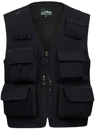 LBL Men's Fishing Vest Outdoor Work Safari Travel Vest Multi Pockets Waistcoat Camping Hunting Photography Outerwear Gilet MG8898 Black M