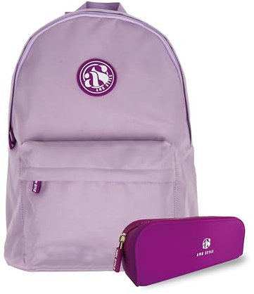 Amh Style Mochila - Mochila Escolar Adolescente, con compartimento para el portátil, Tamaño Ideal 42x32x15cm, Resistente Al Agua, gran capacidad. (Lila estuche lapiz morado)