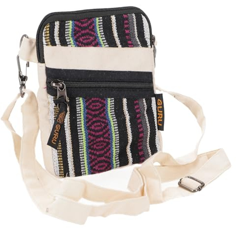 Brustbeutel, Passporttasche, Mini Crossbody Bag aus Baumwolle, schwarz | Unisex, verstellbarer Schultergurt, zwei Reißverschlussfächer, stylisches Accessoire für den Alltag.