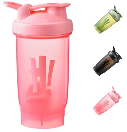 yenlk Protein Shaker Bottle with Silicone Mixing Ball, BPA- and DEHP-free, Leakproof Flip On Lid- Protein & Supplement Shaker Bottle - 500ml (Pink)