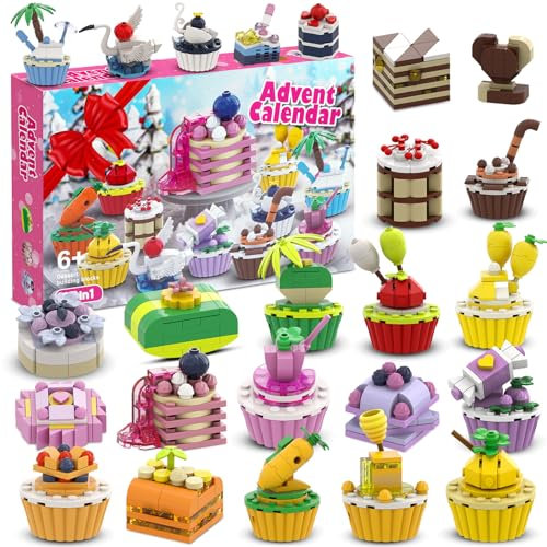 Adventskalender 2024,24 Tage Torte Weihnachten Countdown Kalender,Adventskalender 2024 Kinfer Mädchen,Spielbausteine Bausteine Box,Geschenk für Jungen Mädchen von 6+