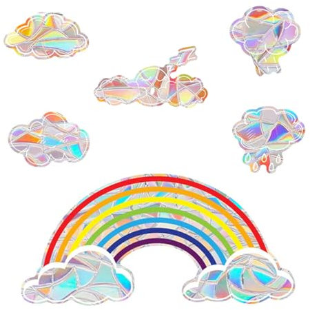 6 Stück Fensterfolie Bunt, Prisma Fensteraufkleber, Regenbogen Folie Fenster, Suncatcher Sticker Folie Vogelschutz Aufkleber für Fenster, Ensterfolie Glastüren Schlafzimmer Wohnzimmer