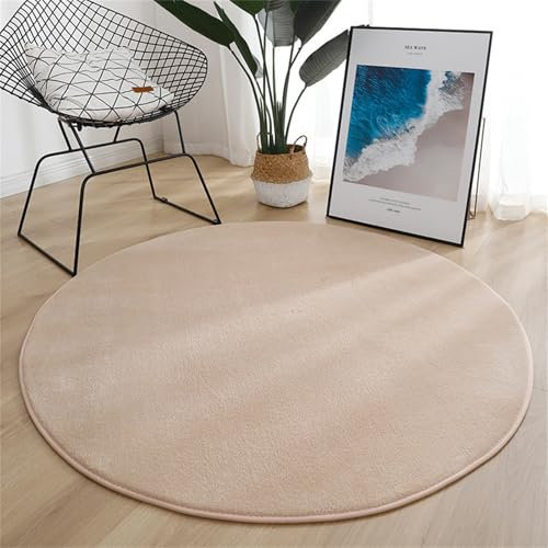 Hearda Teppich Rund, Reppich Schlafzimmer, Einfarbiges Korallenfleece Innenbereich Runder Teppich, Waschbarer rutschfest Teppich, fürs Wohnzimmer, Kinderzimmer, Büro (80cm,Kamel)
