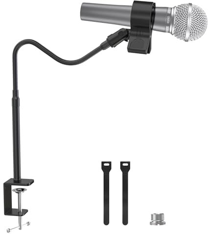 ZealSound Soporte de Micrófono, Pie de Microfono de Escritorio con Cuello de Cisne,Totalmente ajustable 360 ° Giratorio 90 ° Plegable, Adaptador de Tornillo de 3/8 a 5/8 para Blue Yeti y más
