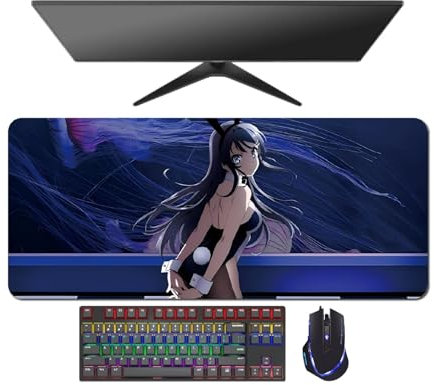 4 mm Verdickung. Anime Rascal Does Not Dream of Bunny Girl Senpai Sakurajima Mai de Mouse, Tastaturpad, 70 x 30 x 0,4 cm (27,6 x 11,8 x 1,6 Zoll), wasserdicht, rutschfest