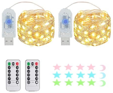 2 Stück LED Lichterkette, 100LED 10M / 34Ft 8 Modi USB lichterkette außen/innen Wasserdichte mit Fernbedienung für Schlafzimmer, Hof, Hochzeit, Weihnachten, DIY etc (Warmweiß)