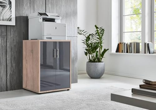 Druckerschrank Office Edition mit 2 Türen, 2 Einlegeböden, Büromöbel, 74 cm Höhe (Sonoma Eiche/Anthrazit)
