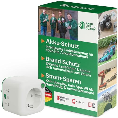 Akku Life Guard Verlängert Akkulebensdauer, Intelligenter Akkuschutz Adapter mit Sicherheitsabschaltung, Akku Brandschutz, Akkuschoner spart Strom, Natune Ladeadapter, Made in Germany, Bekannt aus TV