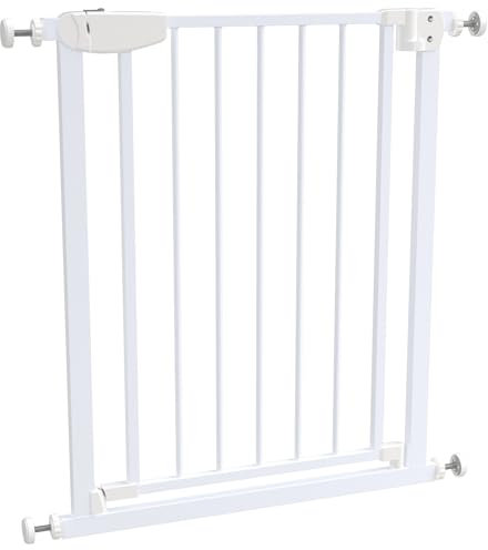 ALMAR Baby Barrera de Seguridad 67-74cm Blanco | Facil Montaje sin Tornillos para Puertas, Pasillos o Escalera para Niños o Mascotas | Valla Blanca con Sitema de Cierre Automático Giro Ambos Lados