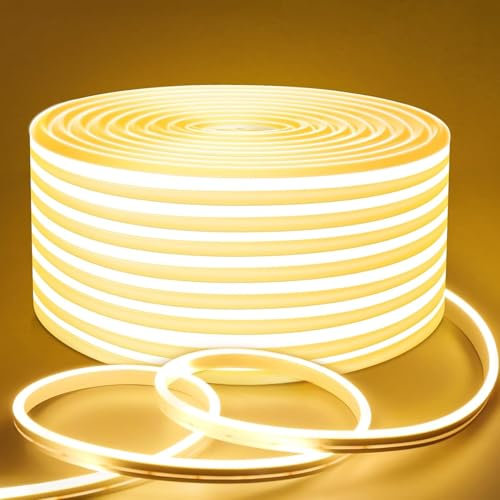 Lamomo LED Streifen 5M, Neon Dimmbar LED Strip, 12v Warmweiss Wasserdicht 3000K Led Leiste, Silikon Flexibel Outdoor Lichtleiste Flexibel Indirekte Beleuchtung für Innen Aussenbereich Heim Küche Deko