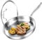 DELARLOCHEF Padella in acciaio inox a tre strati con coperchio,24 cm,non rivestita,padelle per induzione,pentole ad alta e ottima efficienza energetica per steak,uova,9.5 pollici