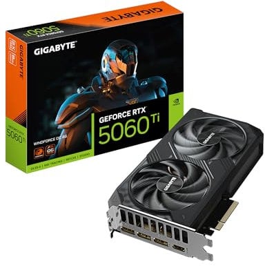 Gigabyte GeForce RTX 5060 Ti WINDFORCE OC 8G Tarjeta Gráfica – 8 GB GDDR7, 128 bits, PCI-E 5.0, 2587 MHz Frecuencia del núcleo, 3 x DisplayPort, 1 x HDMI, GV-N506TWF2OC-8GD